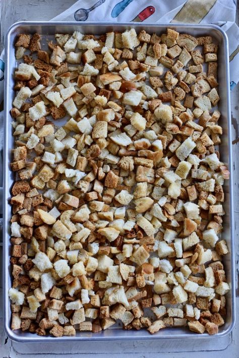 How To Make Stuffing From Bread, Homemade Bread Cubes, Bread Cubes Recipes, Stuffing Cubes Recipe, Stuffing With Bread Cubes, How To Make Bread Cubes For Stuffing, Croutons For Stuffing, Stuffing Bread Cubes, How To Make Dry Bread Cubes