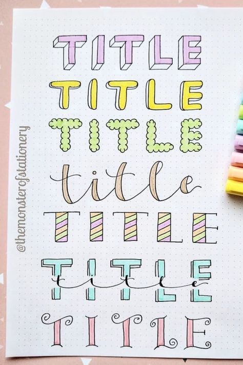 Bullet Journal Titles, Crazy Laura, Bullet Journal Headers, Title Ideas, Bullet Journal Font, Bullet Journal Banner, Journal Fonts, Bullet Journal Notes, Journal Bullet