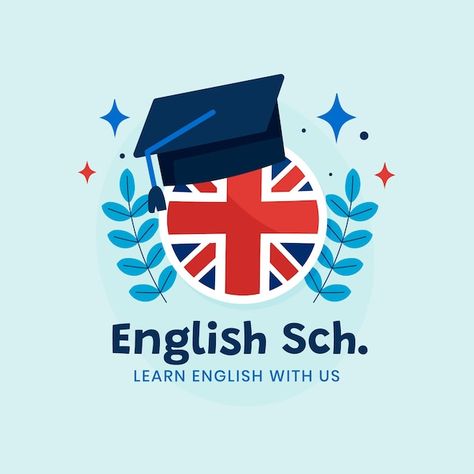 Free vector hand drawn english school lo... | Free Vector #Freepik #freevector #english-logo #english-book #english-school #learning-english English Logo Schools, Learn English Logo, English Club Logo, Accents Language, Teacher Logo, English Poster, English Logo, English Day, English Professor