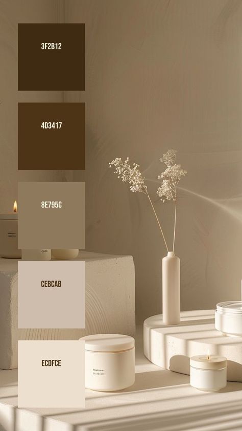 Colors:
3F2B12
4D3417
8E795C
CEBCAB
ECDFCE Portfolio Color Scheme, Candle Color Palette, Tranquil Color Palette, House Color Palette Interior, Wellness Color Palette, Elegant Colour Palette, Minimalist Colour Palette, Luxury Color Palette, Instagram Color Palette