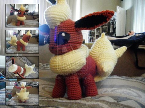 Flareon Amigurumi by ~MaiStashio on deviantART Flareon Crochet, Eevee Pattern, Flareon Pokemon, Pokemon Amigurumi, Pokemon Crochet Pattern, Crochet Pokemon, Pokemon Pattern, Pokemon Craft, Crochet Geek