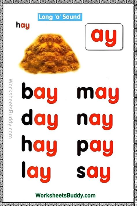 AY Word Family Worksheets PDF | Free Printable -ay Word Family List Ay Word Family, A Sound Words, Long A Sound Words, Long A Sound, Word Family List, Family Worksheets, Reading Comprehension For Kids, Phonics Flashcards, Cvc Words Kindergarten