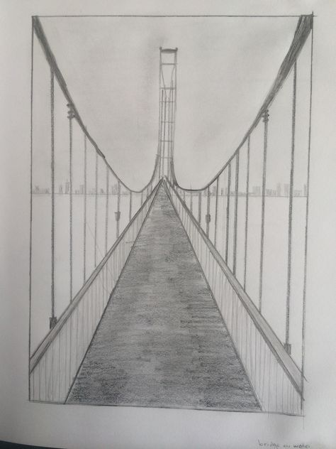 one point perspective bridge Prospective Drawing One Point, One Point Perception Drawing, One Point Linear Perspective Drawing, Bridge Perspective Drawing, 3d Perspective Drawing, Prospective Drawing, One Point Perspective Drawing, 1 Point Perspective Drawing, Bridge Drawing