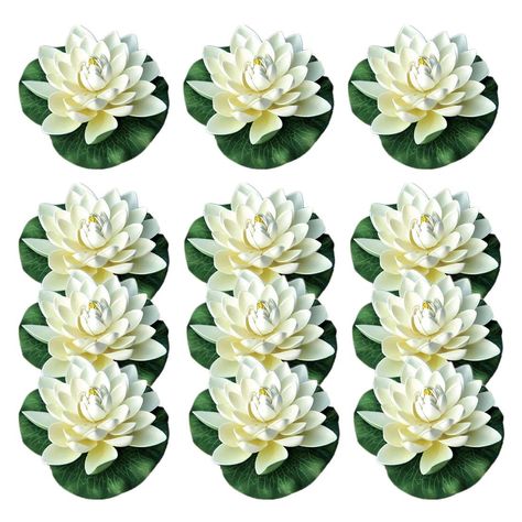 PRICES MAY VARY. Eva Foam NAVAdeal Pack of 12 Artificial Floating Foam Lotus Flowers with Water Lily Pad Ornaments, Ivory White Aquarium Home, Floating Ornaments, Pond Pool, Floating Pool Lights, Pool Lights, Diy Water, Pool Decor, Lotus Flowers, Aquarium Fish Tank