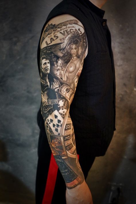 Nightmare Tattoo, Tattoo Trash, Vegas Tattoo, Gangsta Tattoos, Saved Tattoo, Full Sleeve Tattoo Design, Marvel Tattoos, Tattoo Now, Full Sleeve Tattoos