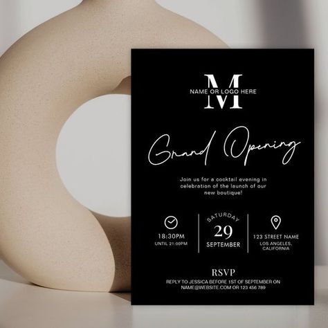 Grand Opening Logo Here Minimalist Black & White Business fonts logos #businessfontslogos business fonts #businessfonts fonts #fonts font #font 3.561 Brand Launching Poster, Grand Opening Flyer Ideas, Trendy Invitation Design, Opening Party Poster, Invitation Card Design Business, Business Launch Party Invitation, Brand Invitation Card, Opening Party Ideas Business, New Shop Opening Poster