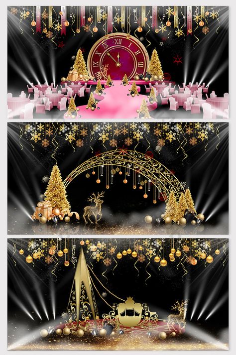 High-end light luxury Christmas party renderings#pikbest#Decors & 3D Models#Wedding Decor#Theme Luxury Christmas Party, Poster Natal, Christmas Stage Design, Ideas Decoracion Navidad, Black Gold Christmas, Christmas Stage, Decoration Vitrine, Christmas Door Decoration, Wedding Stage Design