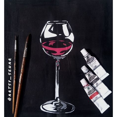 Easy Wine Glass Painting On Canvas, Wine Glass Drawing, Glass Drawing, Black Background Painting, Shadow Painting, Spilled Wine, Wine Painting, Black Paper Drawing, Inspiration Painting