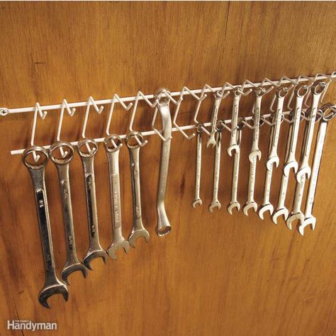 A Wrench Rack From the Clothes Closet Belt Rack, Hollow Core Doors, Clutter Organization, Plastic Buckets, Cord Storage, Closet Rod, Sliding Door Hardware, Tool Chest, Diy Closet