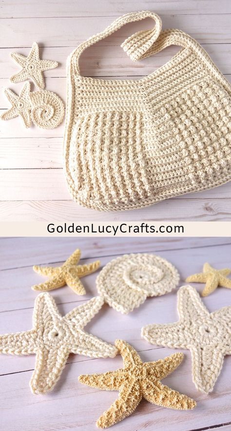 Crochet Macie bag, pattern review, bag idea, inspiration, handbag, summer bag embellished with ocean-themed appliques, Lion Brand 24/7 cotton Crochet Ocean Bag, Crochet Bag Ideas, Summer Bag Crochet, Summer Bags Crochet, Nautical Crochet, Crochet Summer Bag, Easy Crochet Bag, Crochet Mitts, Crochet Boho Bag