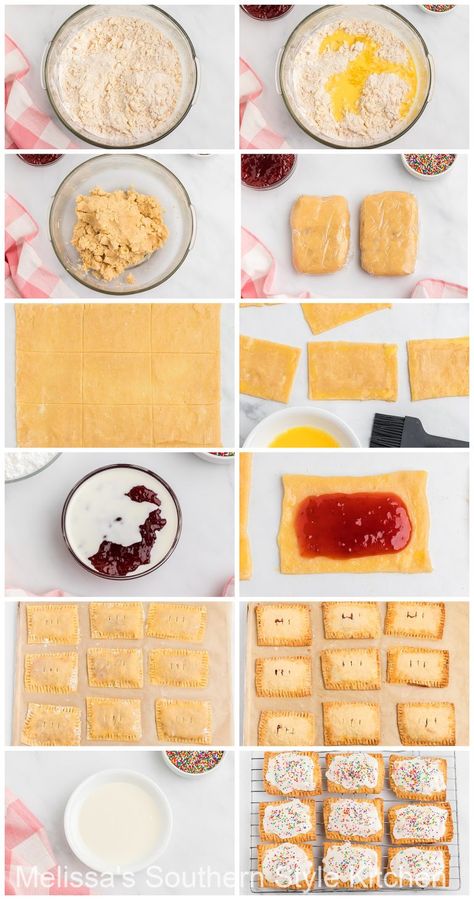 Make your own scratch made Homemade Pop Tarts recipe filled with strawberry preserves for breakfast, brunch and snacking #poptarts #homemadepoptarts #breakfastpastries #strawaberrypoptarts #poptartsrecipes #easypoptarts #poptartsflavors #strawberry Homemade Pop Tarts Recipe, Pop Tarts Recipe, Homemade Pop Tarts, Poptart Recipe, Strawberry Pop Tart, Tart Dough, Tarts Recipe, Tart Filling, Strawberry Preserves