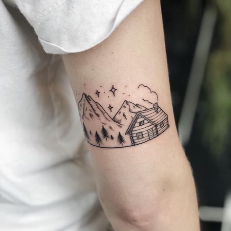 Snow Globe Tattoo, Annie Tattoo, Bailey Tattoo, Cabin Tattoo, Globe Tattoo, Snow Tattoo, Globe Tattoos, Forest Tattoo, Cabin Mountain