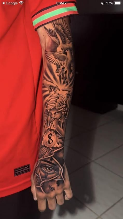 Hand And Arm Tattoos For Guys, Black And Red Tattoo Sleeve, Arm Sleeve Tattoos For Guys, Arm Tattoos Men, Geometric Tattoo Hand, Inside Of Arm Tattoo, Tato Flash, Full Hand Tattoo, Half Sleeve Tattoos Forearm