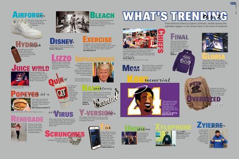 2020 / O'Fallon MO / Student life, A-Z, trends Yearbook Trends Page, Student Life Page Yearbook, Trends Yearbook Spread, Student Life Yearbook Pages, Yearbook Student Life Ideas, Yearbook Spreads Ideas Student Life, Student Life Yearbook Ideas, Yearbook Dividers, Yearbook Spreads Ideas