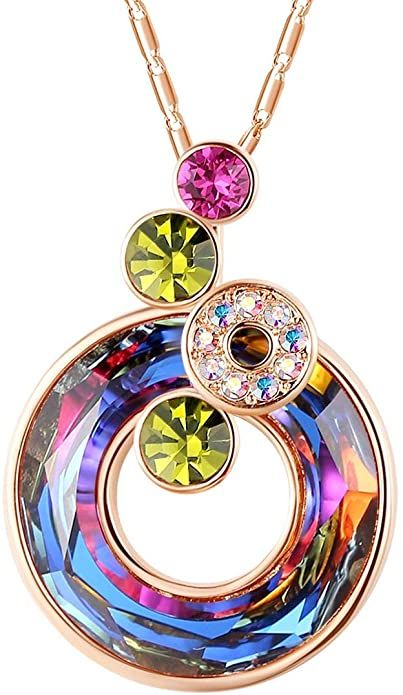 Amazon.com: GEMMANCE Round Bubble Necklace Made with Swarovski Crystals, Volcano Rainbow Stone, Rose Gold Plated, 18”+2”Chain : Clothing, Shoes & Jewelry Cosmic Ring, Rainbow Stone, Bubble Necklaces, Fancy Stones, Round Pendant Necklace, Mother Birthday Gifts, Purple Stones, Girls Jewelry, Coin Pendant