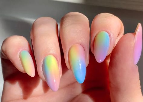 Trendy Spring Nails Short, Pastel Pride Nails, Long Spring Nails, Multicolour Nails, Pastel Rainbow Nails, Spring Nails Short, Gal Nails, Pride Nails, Rainbow Nails Design