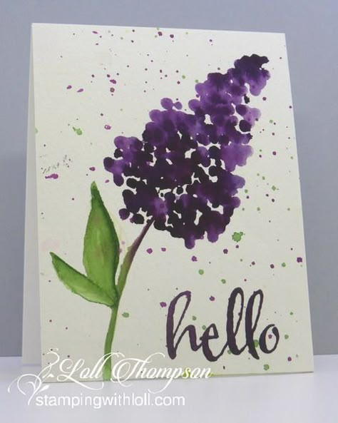 Splitcoaststampers Q-Tip Lilac Watercolor Flower Card, Lilac Painting, Q Tip Painting, Watercolor Paintings For Beginners, Flower Card, Paint Cards, Q Tip, Watercolor Flower, Floral Cards