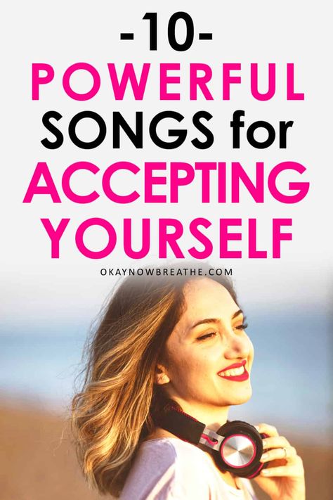 Music has the opportunity to make you love yourself. These 10 empowering songs about self-acceptance are the perfect form of self-care. They encourage mass amounts of self-love! #music #playlist #selfcare #selflove #selfimprovement #personalgrowth Songs About Finding Yourself, Empowering Songs, Importance Of Self Care, Positive Songs, Music Playlists, Counseling Activities, Happy Minds, Positive Living, Happier Life