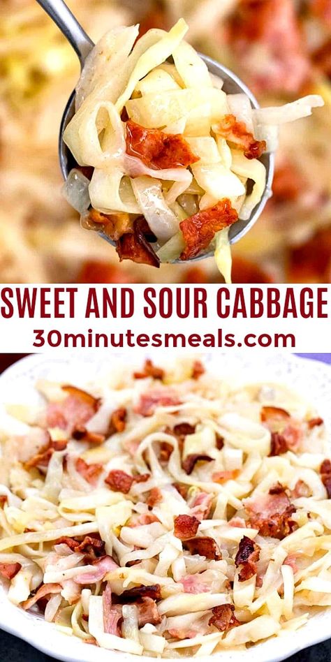 Easy Cabbage Recipes, Sweet And Sour Cabbage, Bacon Dinner, Cabbage Casserole Recipes, Sour Cabbage, Sides Dishes, Fantastic Recipes, Savory Meals, Cabbage Recipe