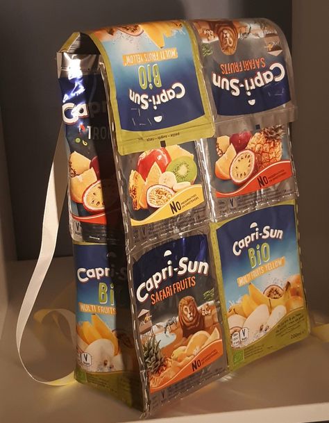 A Backpack made with Capri-Sun Capri Sun Bag, Backpack Diy, Bag Video, Capri Sun, Diy Backpack, Capri, Craft Ideas, Backpacks, Sun