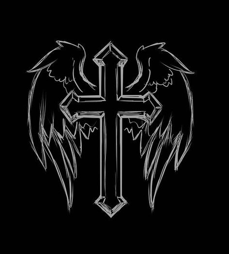 Cross With Wings Wallpaper, Affliction Cross Design, Grunge Cross Drawing, White Cross Black Background, Fancy Cross Drawing, Cool Cross Designs, Y2k Cross Design, Y2k Angel Wings, Cross Pfp