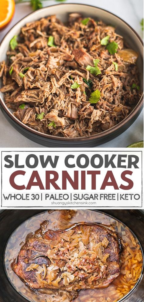 Crockpot Carnitas Recipes, Crockpot Carnitas, Slow Cooker Carnitas, Pork Shoulder Recipes, Carnitas Recipe, Paleo Crockpot, Healthy Pasta Recipes, Healthy Pastas, Pork Shoulder