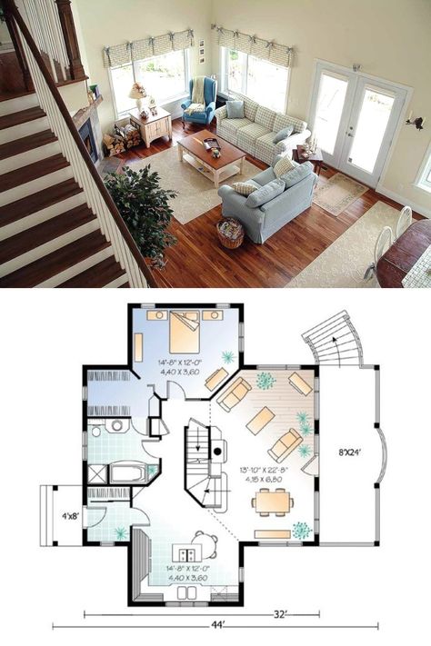 Cottagecore House Plans 2 Story, 3 Bedroom Cottage Plans With Loft, 3 Bedroom Loft Floor Plan, 2 Story Cottage, Cottage Build, Country Cottage House, Country Cottage House Plans, Rustic Country Cottage, Cottage Houses