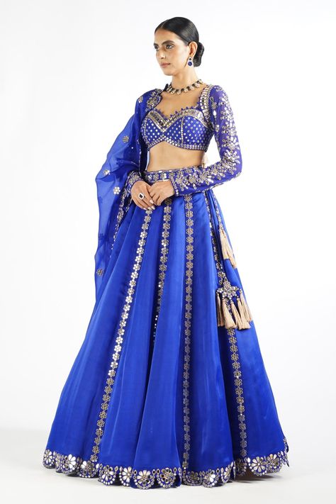 Buy Vvani by Vani Vats Blue Mirror Embroidered Lehenga Set Online | Aza Fashions Party Choli With Resham Embroidery In Royal Blue, Fitted Royal Blue Saree For Festive Occasions, Fitted Royal Blue Traditional Wear For Party, Fitted Bollywood Sharara In Royal Blue, Fitted Bollywood Style Royal Blue Sharara, Fitted Royal Blue Anarkali Sets, Fitted Royal Blue Choli For Saree, Bollywood Style Fitted Royal Blue Sharara, Royal Blue Fitted Lehenga For Party