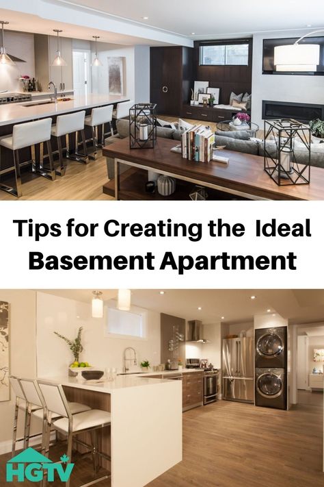 Basement Suite Ideas, Basement Rental, Small Basement Design, Small Basement Kitchen, Basement Apartment Decor, Small Basement Apartments, Scott Mcgillivray, Basement Flat, Basement Layout