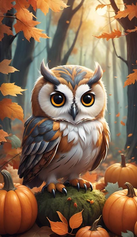 Fall Owl Wallpaper, Owl Background, Owls Wallpaper, Fall Owl, Cute Owls Wallpaper, Owl Photography, Owl Artwork, Autumn Wallpaper, Owl Images