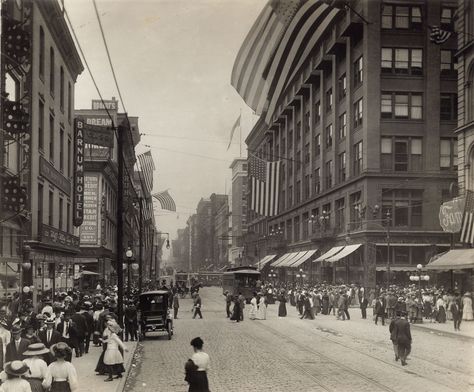 https://flic.kr/p/5nvKHc | Washington Ave. St. Louis, 1906 | Washington Avenue west from Sixth Street. Photograph., 1906. Missouri History Museum Photographs and Prints Collection. St. Louis Streets. n15016.  www.mohistory.org Missouri History, Food Boxes, Glass Menagerie, Meal Kits, American Street, Vintage Everyday, Vintage Things, St Louis Missouri, American Cities