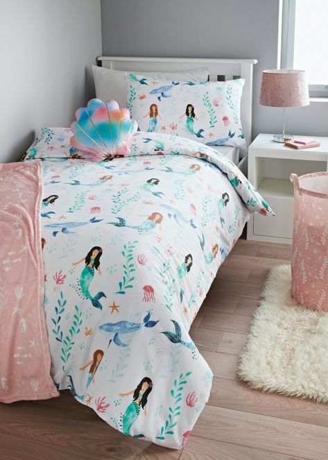 Kids Mermaid Print Duvet Cover (Single) – Multi – Matalan Mermaid Bed, Mermaid Quilt, Mermaid Bedding, Toddler Comforter, Mermaid Bedroom, Toddler Bedding, Toddler Bed Set, Bed In A Bag, Baby Bedroom