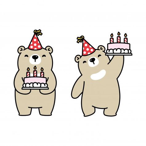 Happy Birthday Doodles, Doodle Bear, Valentine Cartoon, Cartoon Birthday Cake, Happy Birthday Drawings, Happy Birthday Illustration, Bear Drawings, Birthday Doodle, Cartoon Birthday