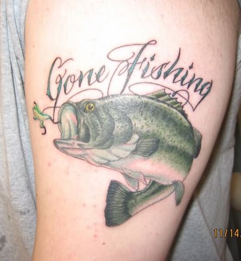 Gone Fishing Tattoo Crappie Tattoo, Tattoos Fish, Fisherman Tattoo, Bass Fishing Tattoo, Fishing Hook Tattoo, Fishing Tattoo, Hook Tattoos, Lower Back Tattoo Designs, Hunting Tattoos