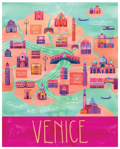 Maps Illustration Design, City Maps Illustration, Madrid Skyline, Venice Los Angeles, Travel Venice, Venice Map, Venice City, Map World, 38 Super