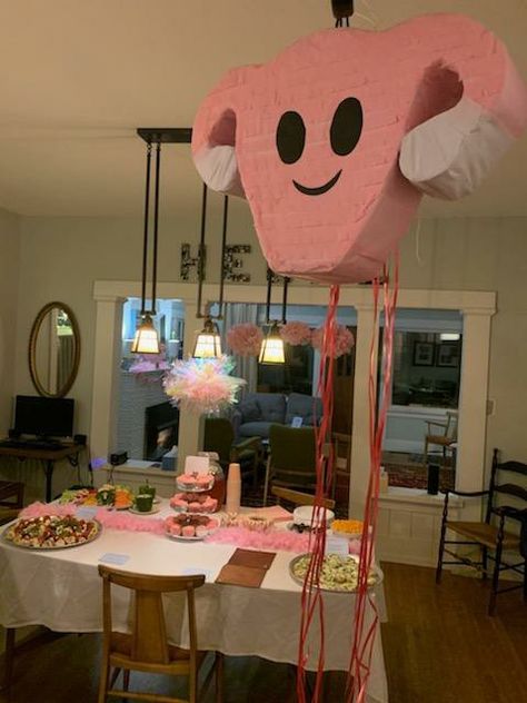 Period Party Ideas Fun, Period Party Decorations, Obgyn Party, Losing Virginity Party, First Period Party Ideas, Farewell Uterus Party, Uterus Party Ideas, Sterilization Party, Sterilization Celebration