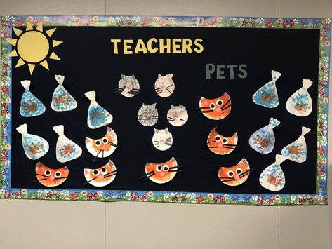 Pets Art Preschool Ideas, Animal Bulletin Board, Preschool Activities Pets, Preschool Pet Week, Cat Bulletin Board Ideas, Pets Bulletin Board Ideas, Pet Bulletin Board Ideas Preschool, Pets Anchor Chart Preschool, Animal Bulletin Board Ideas