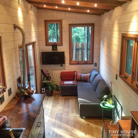 Hand-Built Open Floor Plan Tiny Home for Sale, CA: $70K Floor Plan Tiny House, Tiny House Talk, Tiny House Community, Interior Desig, Wood Floors Wide Plank, Tiny House Floor Plans, Sleeping Loft, Modern Tiny House, Tiny House Decor