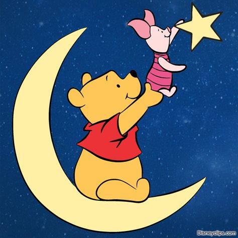 Clip art of Winnie the Pooh and Piglet on a crescent moon among the stars #disney, #winniethepooh, #piglet Flying Disney Characters, Winnie The Pooh And Friends Drawings, Winnie The Pooh And Piglet Wallpaper, Winnie Pooh Painting, Winnie The Pooh And Piglet Drawing, Painting Ideas Winnie The Pooh, Winnie Pooh Drawing, Winnie The Pooh Painting Ideas, Pooh And Piglet Drawing