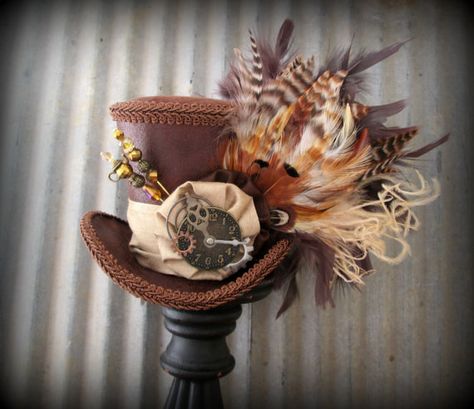 Steampunk Mini Top Hat, Alice in Wonderland Mini Top Hat, Tea Party Hat, Brown Faux Leather Hat, Gear Hat, Mad Hatter Hat, Clock hat Steampunk Alice In Wonderland, Steampunk Hats, Hat Tea Party, Sewing Hats, Mad Hatter Hat, Mad Hatter Party, Mad Hatter Hats, Steampunk Hat, Crazy Hats