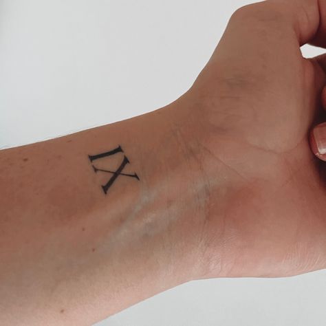 Roman Numeral Nine Tattoo, Tattoo Ideas Numbers Roman Numerals, Number 9 Tattoo Roman Numerals, Roman Numeral 11 Tattoo, Roman Numeral 9 Tattoo, 9 Roman Numeral Tattoo, 11 Roman Numeral Tattoo, 9 Number Tattoo, Number 9 Tattoo Fonts