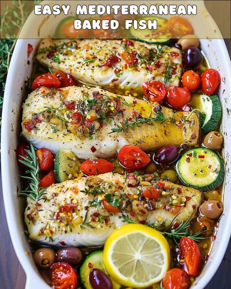 Delightful Mediterranean Baked Fish: A Healthy and Flavorful Recipe – Foodyhealthylife Mediterranean Baked Fish, Easy Baked Fish Recipes, Yay Recipes, Mediterranean Fish Recipe, Fish Recipes Baked, Facebook Recipes, Food Fish, Fish Fillets, Dried Peppers