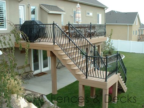 Deck With Stairs, Stairs Floor Plan, Patio Under Decks, Second Story Deck, Deck Remodel, Backyard Views, Patio Deck Designs, Exterior Stairs, Deck Designs Backyard