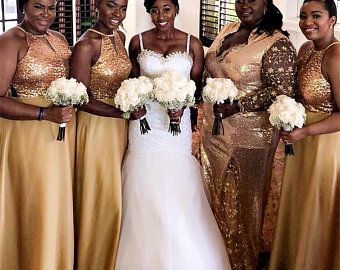 Gold Maid Of Honor Dress, Backless Prom Dresses Open Backs, Long Gold Bridesmaid Dresses, Gold Bridesmaid Dress, Gold Sequin Bridesmaid Dress, Maid Of Honor Dress, Sparkle Gown, Open Back Wedding, Halter Bridesmaid Dress