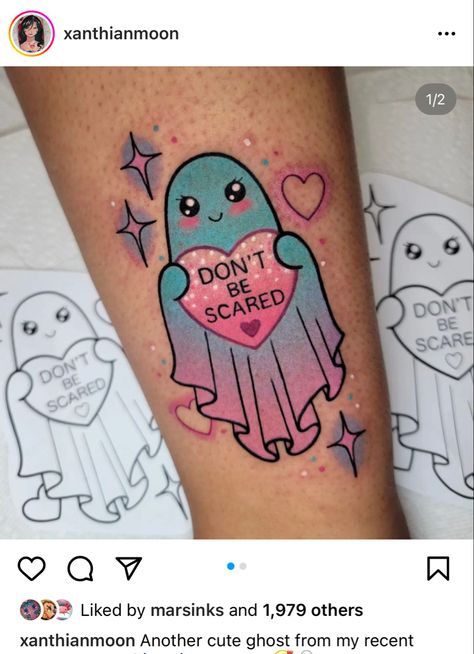 Cute Scary Tattoos, Funny Food Tattoos, Halloween Tattoo Flash, Pastel Tattoo, Cute Halloween Tattoos, Candy Tattoo, Random Tattoos, Painted Vinyl Records, Tattoo 2024