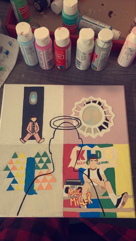 Mac Miller Inspired Painting, Mac Miller Canvas Painting Easy, Mac Miller Album Painting, Mac Miller Canvas Painting, Mac Miller Art Painting, Easy Album Covers To Paint, Album Cover Paintings On Canvas, Mac Miller Painting, Album Covers To Paint