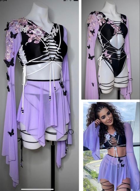 Snake Rave Outfit, Dreamstate Rave Outfit, Modern Disco Outfit, Purple Fits Aesthetic, Neon Goth Aesthetic, Purple Goth Outfits, Dubstep Outfits, Purple Rave Outfit, Rave Outfits Ideas