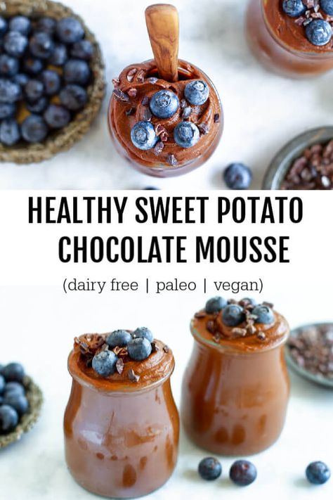 Healthy Desserts Clean Eating, Healthy Mousse, Healthier Desserts Clean Eating, Health Dessert Recipes, Sweet Potato Chocolate, Snacks Vegan, Healthy Sweet Potato, Dessert Healthy, Eating Chocolate