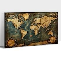 World Map For Wall, Abstract World Map, World Map Print, Artwork Decor, Map Pictures, Nautical Map, World Map Canvas, Artwork For Living Room, Large Artwork