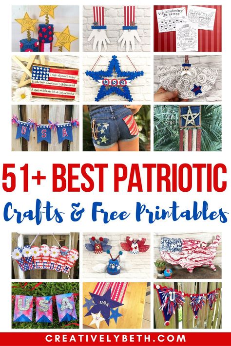 51+ of the BEST Patriotic Crafts and FREE Printables with Creatively Beth #creativelybeth #teamcreativecrafts #patrioticcrafts #flagcrafts #america #usa Patriotic Printables, Patriotic Kids, Laura Kelly, Best Craft Ideas, Progress Photos, Blue Crafts, Downloadable Templates, Rainbow Crafts, Patriotic Crafts